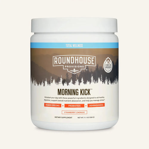ROUNDHOUSE PROVISION Morning Kick, Zero Sugar Greens Superfood Powder Supplement with Ashwagandha, Collagen, Probiotics, Debloat Drink,  (Strawberry Lemonade) by Chuck Norris